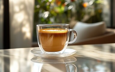 Coffee in a Glass Mug on a Table