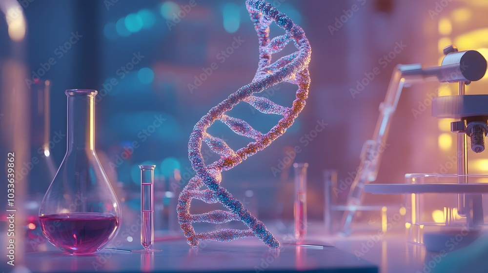 Aufkleber a detailed 3d model of a dna helix in a laboratory setting