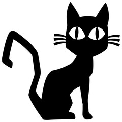 A cartoonish black cat silhouette, perfect for Halloween decoration.