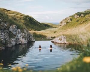 A people swimming in an open wild water body, enjoying the essence of nature and wellness