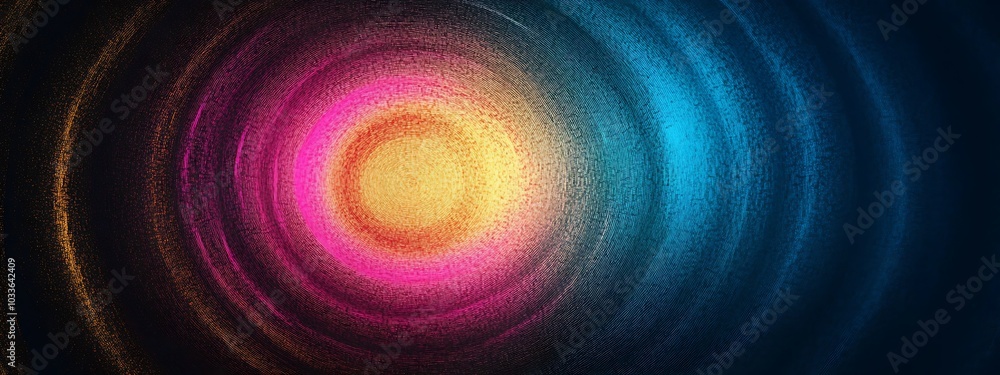 Poster Abstract background with colorful concentric circles and glowing center.