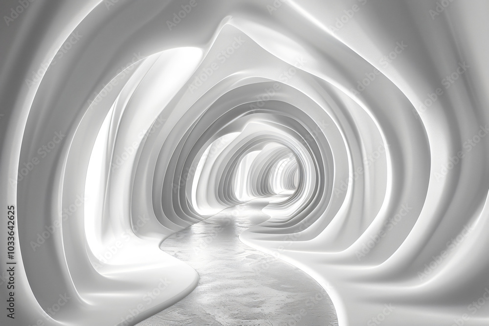 Poster abstract white background with lines in the form of an arch, spiral or curved wave for design and de