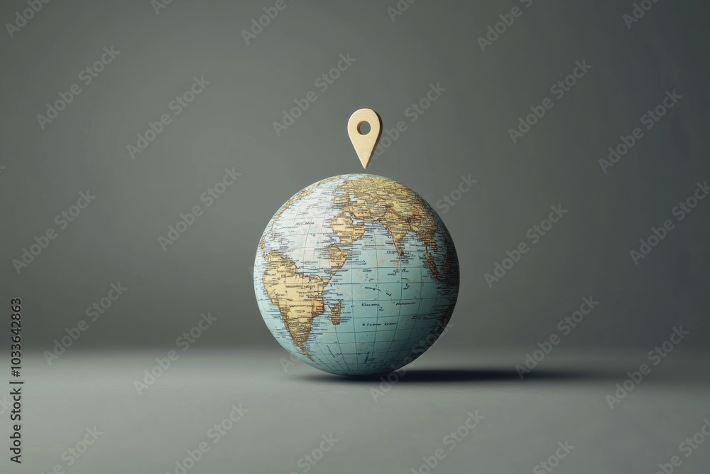 Poster a minimalist globe features a destination pin, symbolizing the spirit of travel and adventure in a m