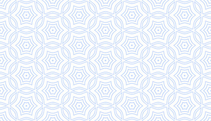 Seamless Outline Geometric Pattern. Abstract Light Blue Texture. Stars in Hexagonal Shape. 
