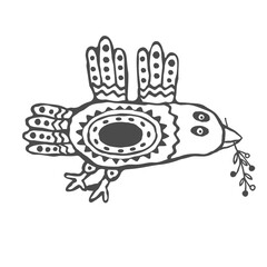 Folk boho hand drawn bird with twig