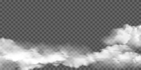 Realistic white fog or smoke overlay effect on a transparent background