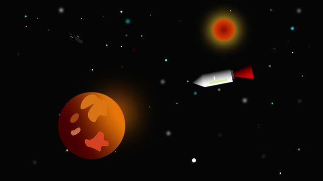 Rocket reaching at mars humanity in mars and searching for life in space for red and orange planet for new life