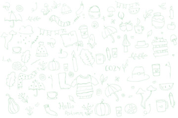 Set of hand drawn autumn doodles. soft background version 