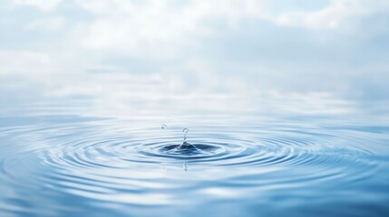 Serene blue sky reflected in a crystalclear water droplet, captivating closeup