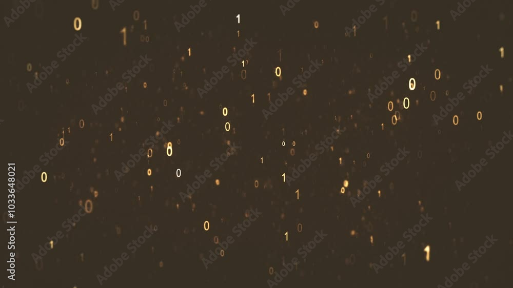 Poster 3d digital binary code data background/ animation of an abstract gold binary data code digits and nu