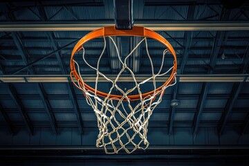 Dynamic Basketball Arena with Hardwood Court, Illuminated Hoop and Competitive Game Action