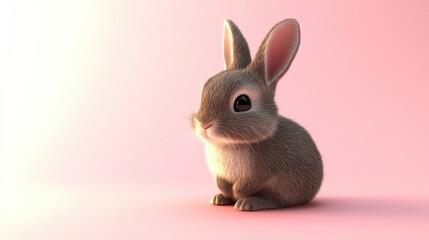 Fototapeta premium Adorable Cartoon Baby Rabbit with Playful Expression in Easter Scene