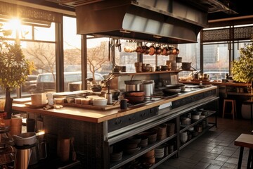 Korean kitchen restaurant transportation architecture.