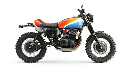 Obraz premium Street scrambler motorcycle side view isolated on white. 