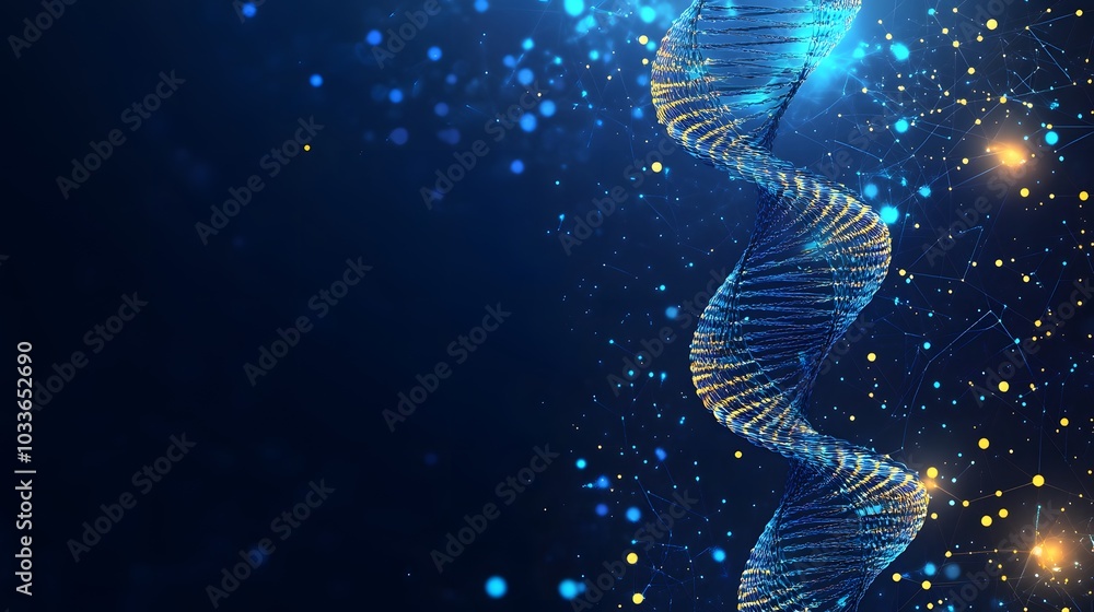 Poster abstract 3d digital rendering of a dna helix with glowing particles