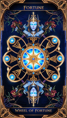 Obraz premium a fortune tarot card depicting the Wheel of Fortune in a blend of android and medieval gothic style