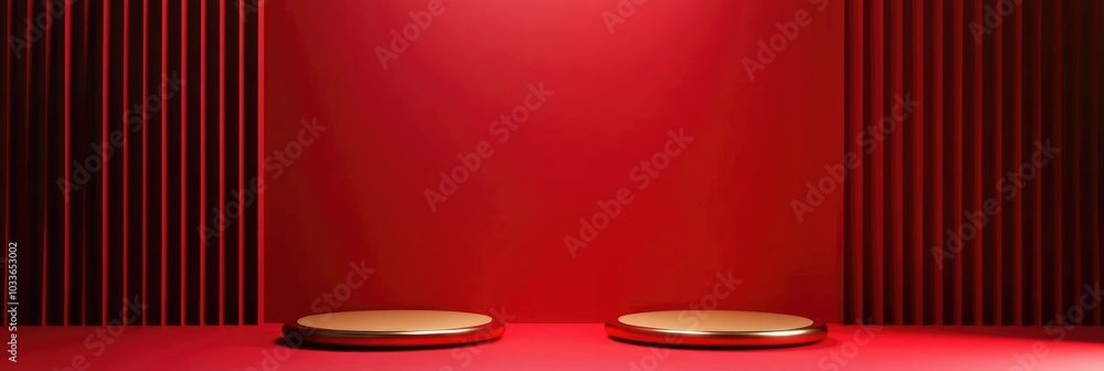 Poster luxurious red 3d podium with abstract design in modern studio setting