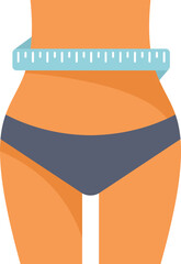 Woman measuring her thin waist with a measuring tape showing weight loss progress