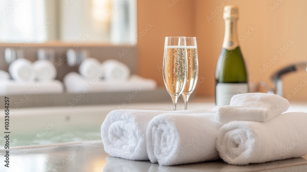 Poster enjoying a relaxing spa treatment with champagne and soft towels in a tranquil setting