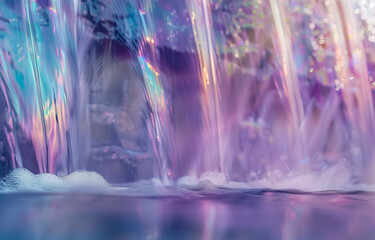 Softly illuminated waterfall with pastel colors and abstract reflections