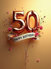 Birthday party, number 50 balloon, happy birthday, birthday card, celebratory card