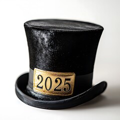 A stylish black top hat adorned with a gold 