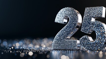 A sparkling representation of the number 25, glimmering against a dark background, symbolizing celebration or a significant milestone.