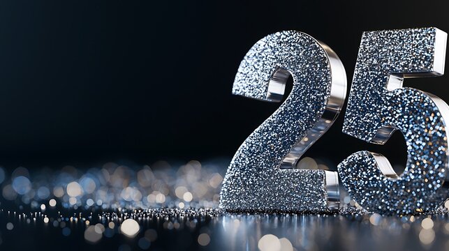 A sparkling representation of the number 25, glimmering against a dark background, symbolizing celebration or a significant milestone.