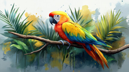 Colorful Watercolor Parrot Painting on Isolated White Background