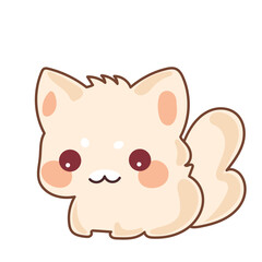 Naklejka premium Beige Kawaii Cat Character Icon. Funny Cute Domestic Kitty Cartoon Doodle Element. Small Fluffy Home Mascot. Positive Childish Decoration Symbol.