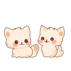 Beige Kawaii Cat Character Icon. Funny Cute Domestic Kitty Cartoon Doodle Element. Small Fluffy Home Mascot. Positive Childish Decoration Symbol.