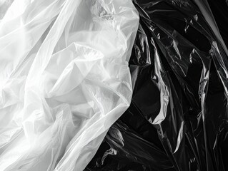 Abstract Black and White Plastic Texture, Crinkled and Wrinkled, Contrasting Light and Dark