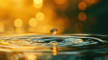 A golden droplet floating on the surface of the water -