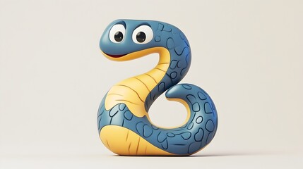 Fototapeta premium Stylized Snake Shaped Number with Cute Smiling Face and Scaly Curves