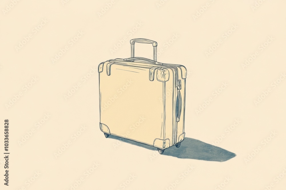 Poster the illustration depicts a suitcase with a handle, characterized by sharp lines and minimalist desig