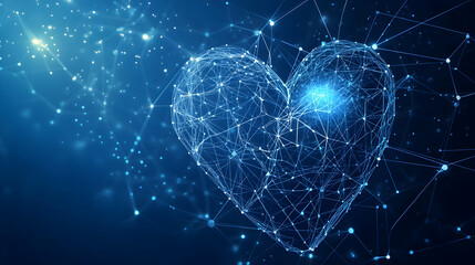 A heart displayed on a blue background with interconnected lines and dots, symbolizing health -