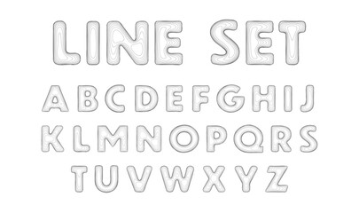 Wireframe 3d line alphabet. Outline letters set