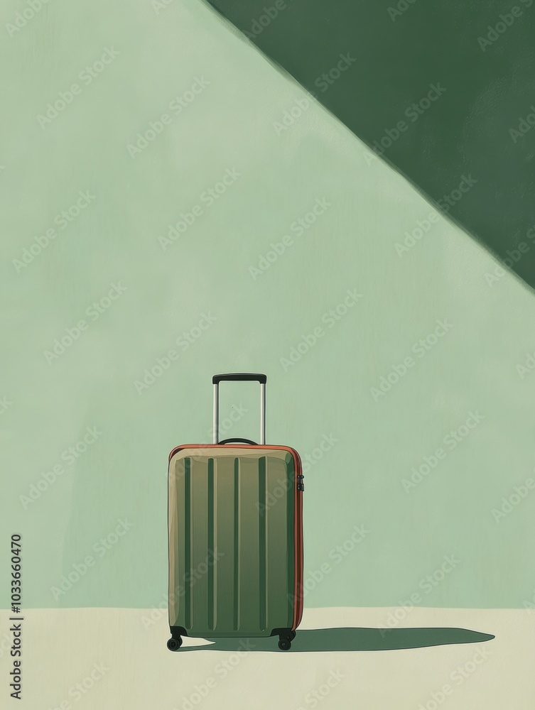 Poster A stylish suitcase with a handle is featured prominently, enhanced by sharp lines and highlighted by a gentle shadow in the background. Generative AI