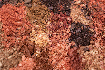 Macro texture of different shades of eyeshadow top view