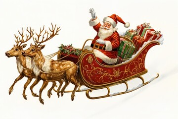 Santa flying in a sleigh with reindeer illustration santa celebration. © Rawpixel.com
