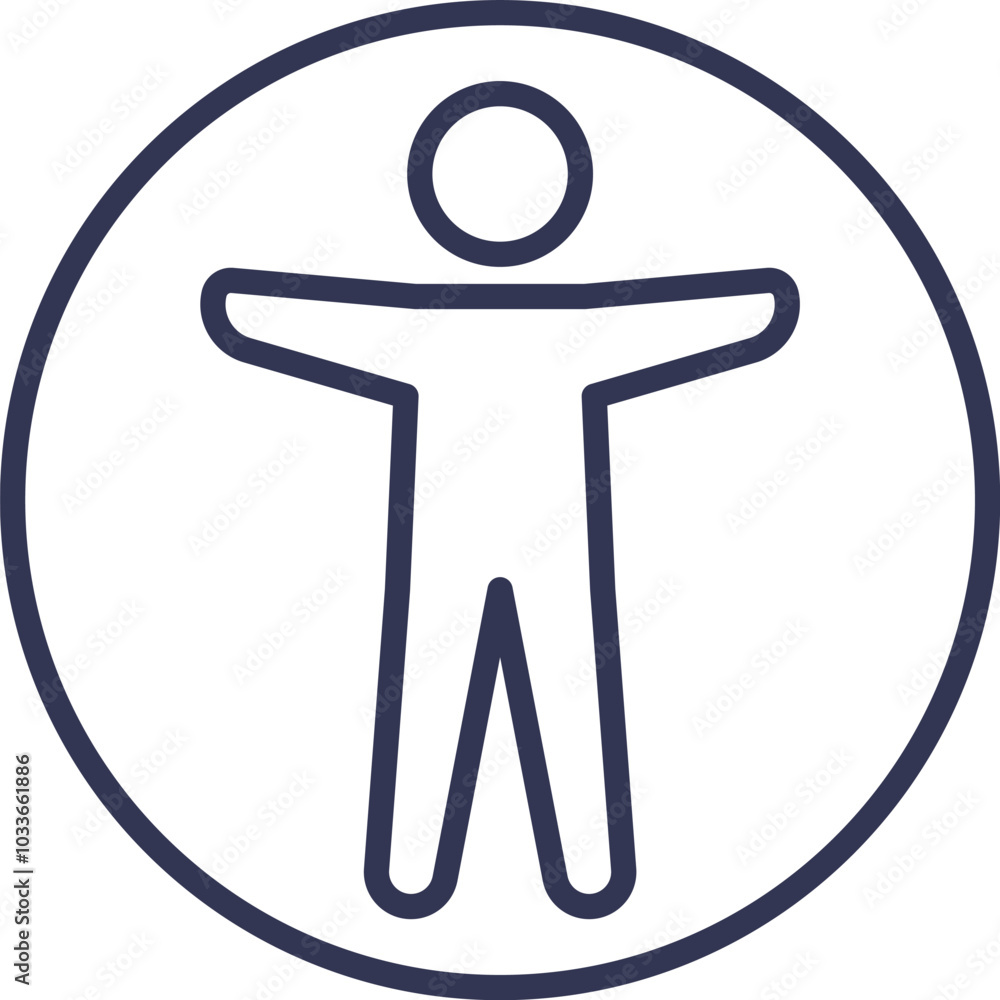 Poster accessibility icon depicting a person with open arms inside a circle, symbolizing inclusivity and un
