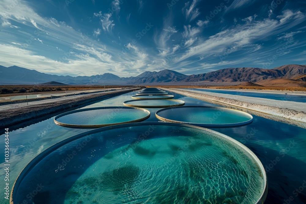 Poster image of lithium extraction ponds with evaporative processes used to concentrate lithium