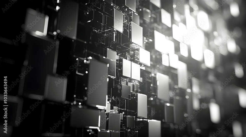 Poster abstract background of black squares and light reflections, creating a mysterious and modern visual.