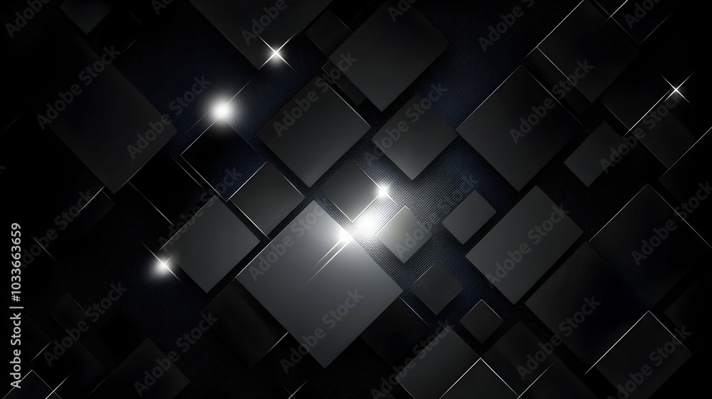 Poster abstract background of black squares and light reflections, creating a mysterious and modern visual.