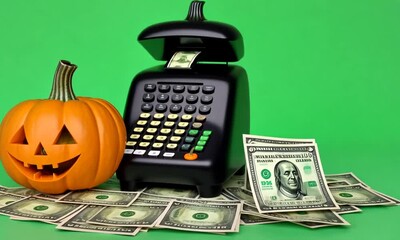 halloween pumpkin and money, green screen - Powered by Adobe
