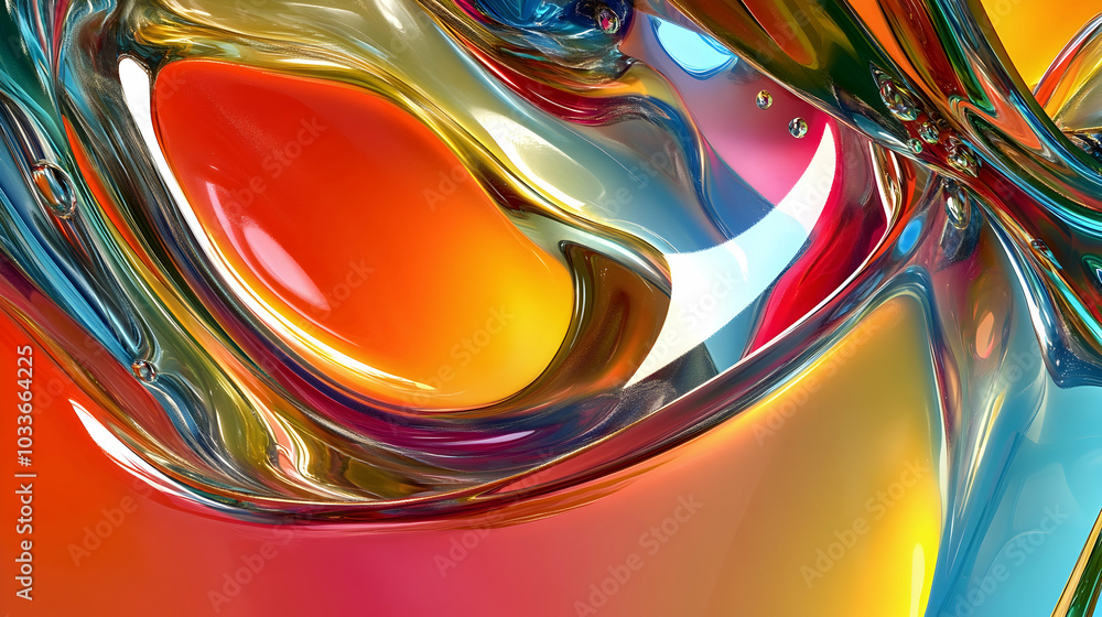 Aufkleber abstract liquid glass composition with dynamic colorful reflections in 3d -ai