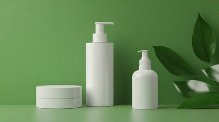 white cosmetic product set on a green background
