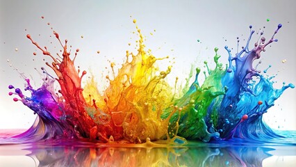 abstract rainbow water splash paint on white background close-up