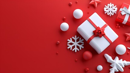 3D Icon of Christmas Gift Box with Snowflakes and Ornaments