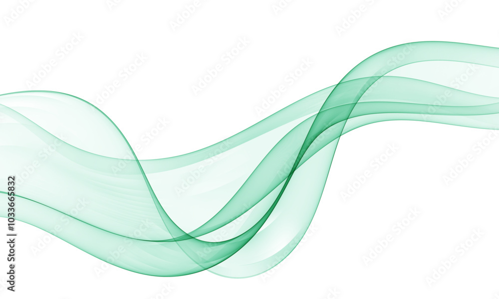 Poster abstract smooth flowing green wave. curve flow motion wave on white background.